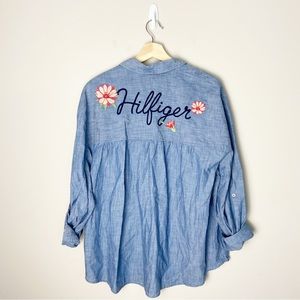 Tommy Hilfiger Floral Embroidered Denim Button Down Shirt